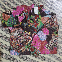 Cotton Kantha Fabric Bomber Jacket from Open Hearts Mend, designed to fit sizes 8 to 12. Each jacket is a unique expression of recycled fashion."