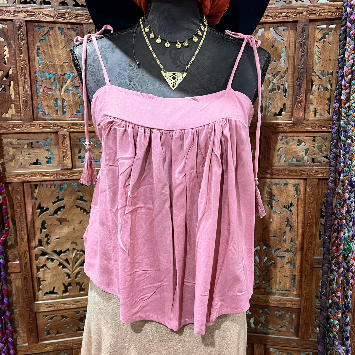 Adjustable Rayon Swing Top from Open Hearts Mend, featuring lightweight rayon fabric, adjustable tie straps, and a swing silhouette. Perfect for sizes 8 to 12, available in various colors and patterns.