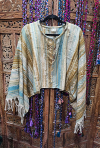 Cotton Wool Blend Rajasthan Blanket Jacket with long, wide sleeves, designed for sizes 10 to 18. Sustainable fashion made from repurposed traditional textiles."  