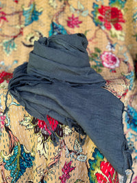 Hand-Dyed Cotton Scarves from Open Hearts Mend, measuring 58 x 172 cm, featuring unique, ever-changing colors and soft, breathable cotton.