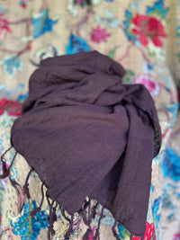 Hand-Dyed Cotton Scarves from Open Hearts Mend, measuring 58 x 172 cm, featuring unique, ever-changing colors and soft, breathable cotton.