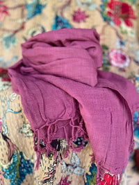 Hand-Dyed Cotton Scarves from Open Hearts Mend, measuring 58 x 172 cm, featuring unique, ever-changing colors and soft, breathable cotton.