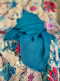 Hand-Dyed Cotton Scarves from Open Hearts Mend, measuring 58 x 172 cm, featuring unique, ever-changing colors and soft, breathable cotton.