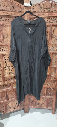 "Hand-dyed Cairo dress in soft 100% cotton, available in sizes 10-20 and colors White, Mocha, Maroon, Fern, Turmeric, Musk, Jungle, and Cream."