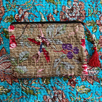 "Handmade Kantha purses with vibrant embroidery, measuring  25cm in length and 20cm in height, perfect for carrying essentials with cultural charm." 