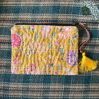 "Handmade Kantha purses with vibrant embroidery, measuring  25cm in length and 20cm in height, perfect for carrying essentials with cultural charm." 