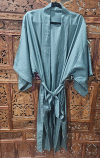 "Long Sleeve Linen Belted Kimono with pockets, crafted from 100% breathable linen, fitting sizes 10-16, available in various sophisticated colors."