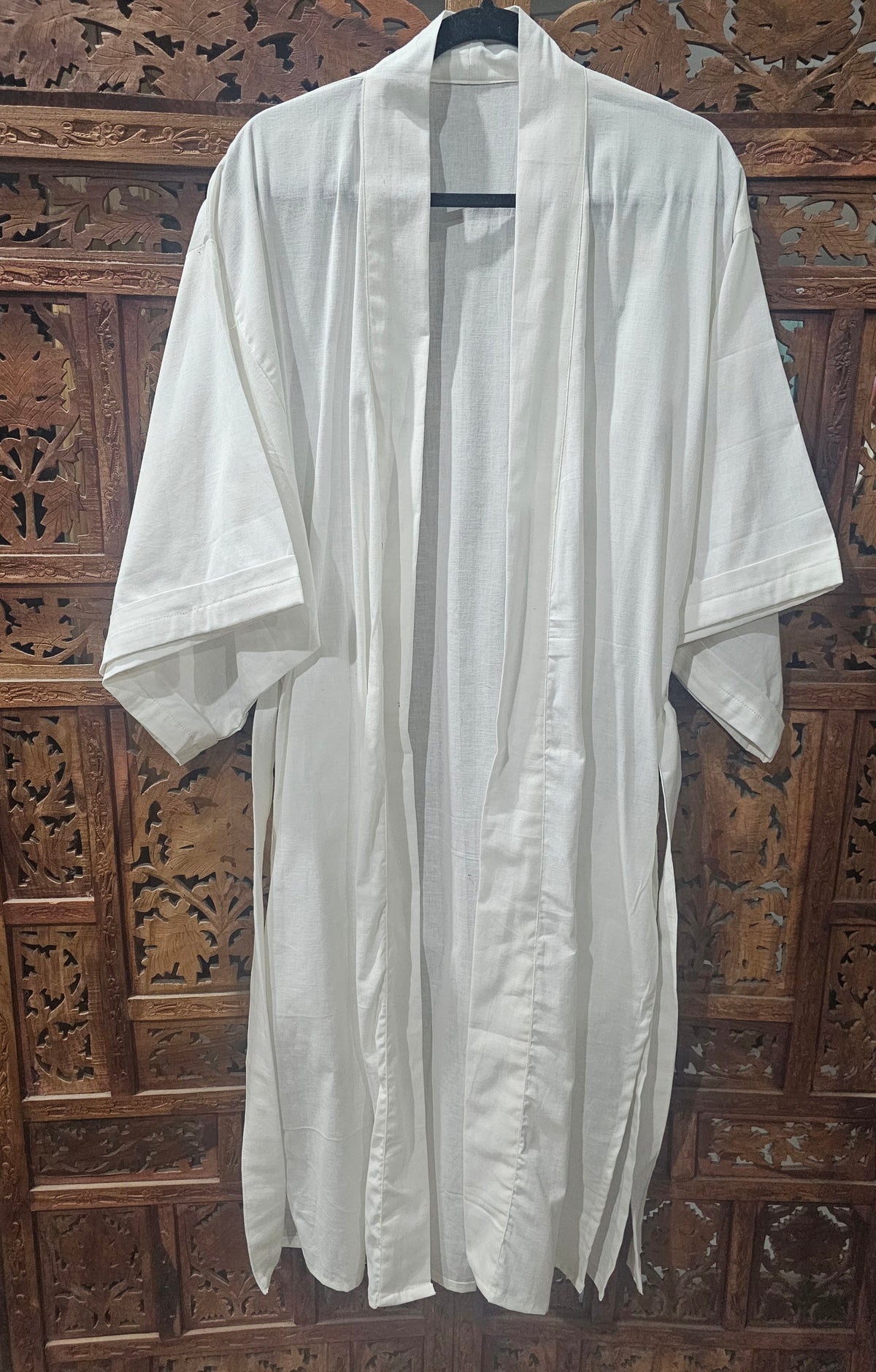 "Long Sleeve Linen Belted Kimono with pockets, crafted from 100% breathable linen, fitting sizes 10-16, available in various sophisticated colors."