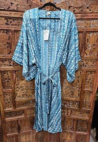 Printed Silk Rayon Kimono from Open Hearts Mend, versatile design for sizes 8-18, can be worn belted or unbelted.