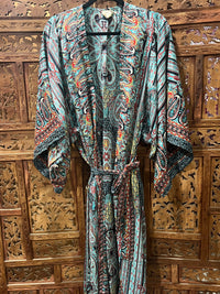 Printed Silk Rayon Kimono from Open Hearts Mend, versatile design for sizes 8-18, can be worn belted or unbelted.