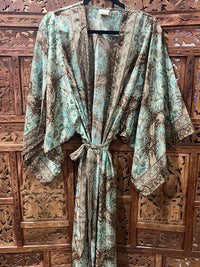 Printed Silk Rayon Kimono from Open Hearts Mend, versatile design for sizes 8-18, can be worn belted or unbelted.