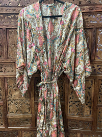 Printed Silk Rayon Kimono from Open Hearts Mend, versatile design for sizes 8-18, can be worn belted or unbelted.