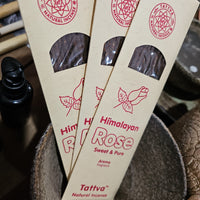 "Tattva Incense from Rishikesh, hand-rolled with non-toxic natural herbs and oils, crafted by founder Prem Narayan for a serene, authentic aroma."