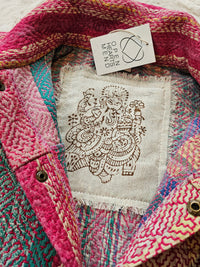 Alex Jacket, a unisex oversized fit crafted from thick cotton Kantha textile, inspired by 80's Wrangler Denim Jackets."