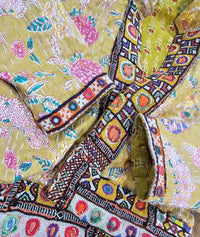 Cotton Kantha Fabric Bomber Jacket from Open Hearts Mend, designed to fit sizes 8 to 12. Each jacket is a unique expression of recycled fashion."