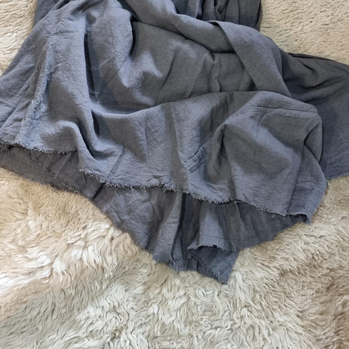 Hand-Dyed Cotton Wrap Skirt from Open Hearts Mend, crafted with hand-woven cotton and uniquely dyed in earthy tones. Approximately 90cm long, suitable for sizes 8 to 16.