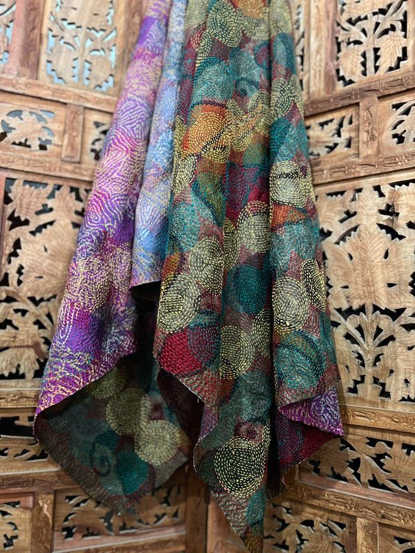 Large Kantha Silk Shawls Scarves